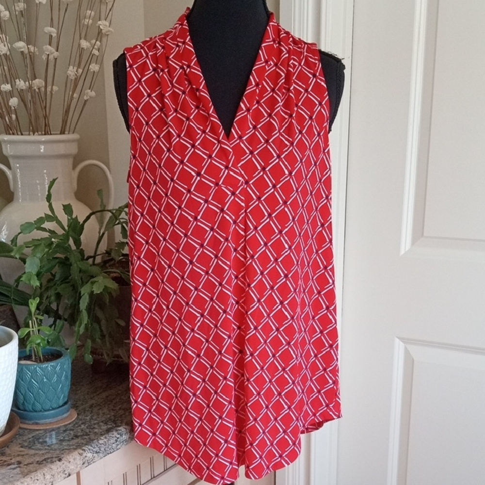 Charter Club Red and White Geometric Blouse